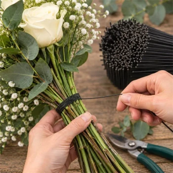 Blomstertråd til blomsterbinding anvendt omkring stilke på buket
